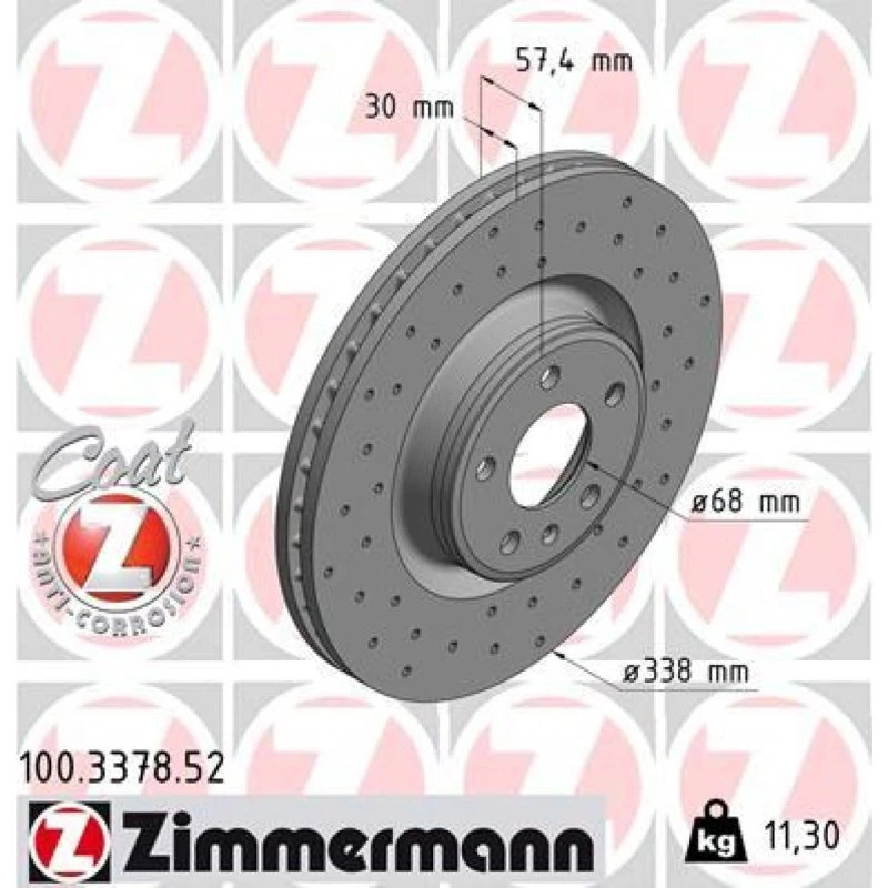 ZIMMERMANN Bremseskive 100.3378.52 SPORT COAT Z, 338 mm, foraksel