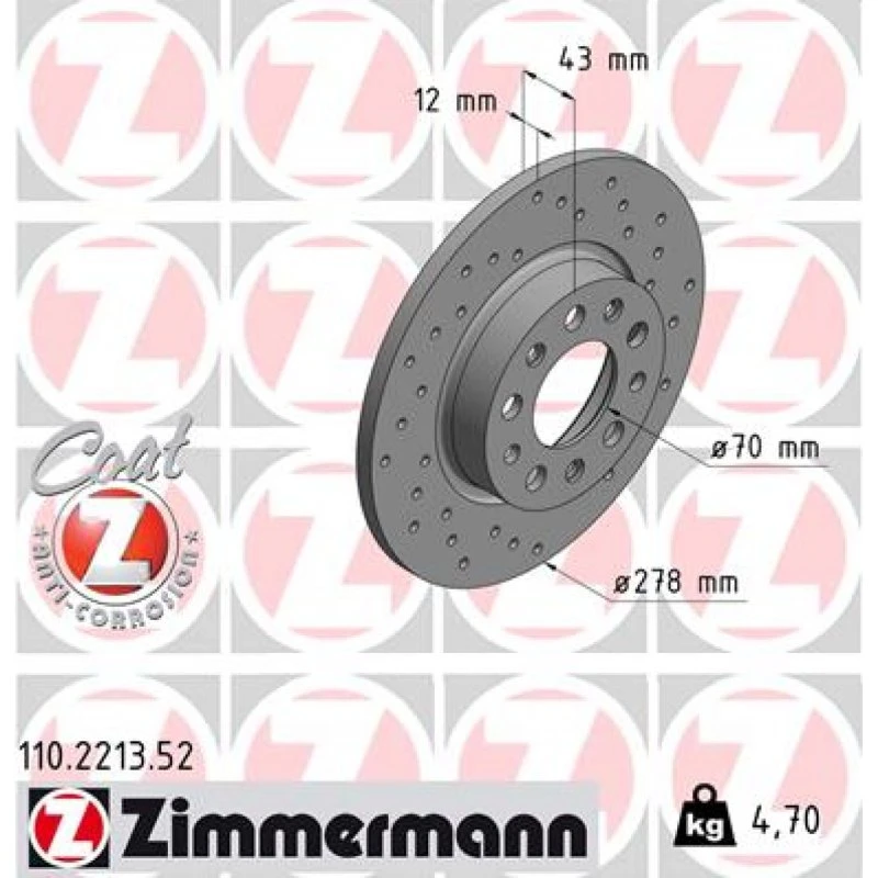 ZIMMERMANN Bremseskive 110.2213.52, bagaksel, 278 mm, ECE R90