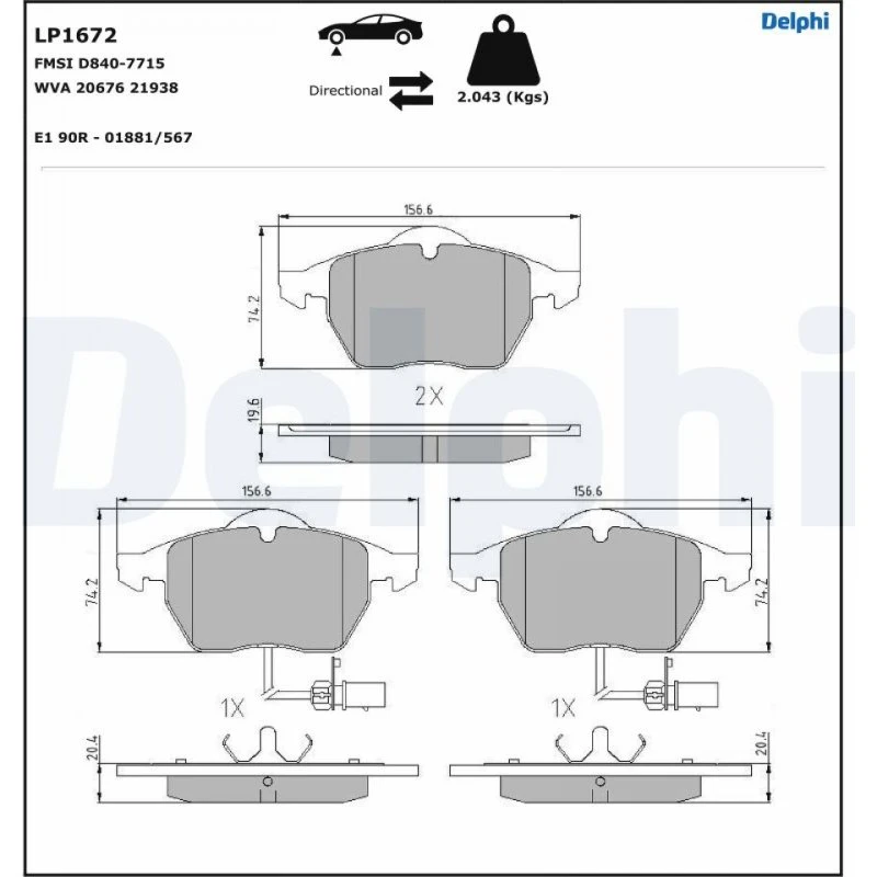 DELPHI Bremseklodser LP1672 for VW, AUDI, SKODA