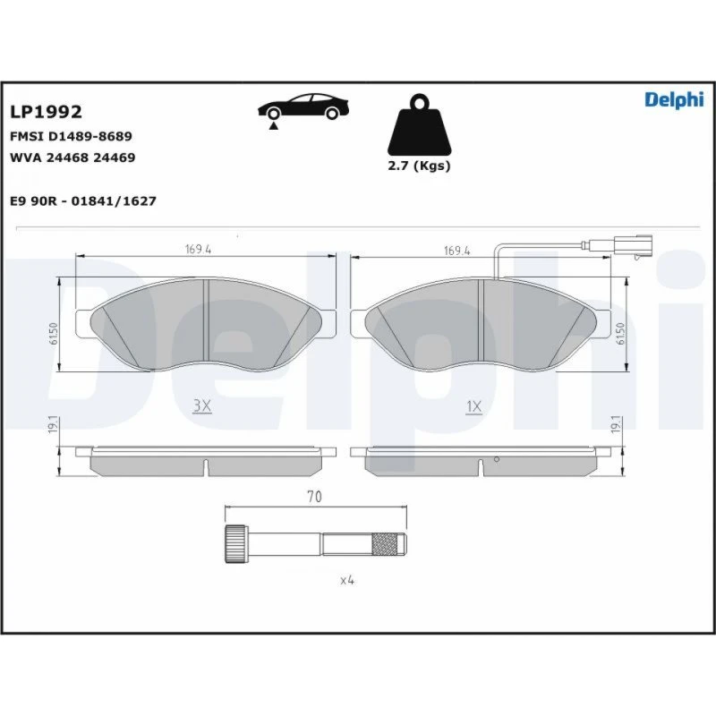 DELPHI Bremseklodser LP1992, 169,4 mm, Semi-Metallic, til FIAT, TOYOTA, PEUGEOT
