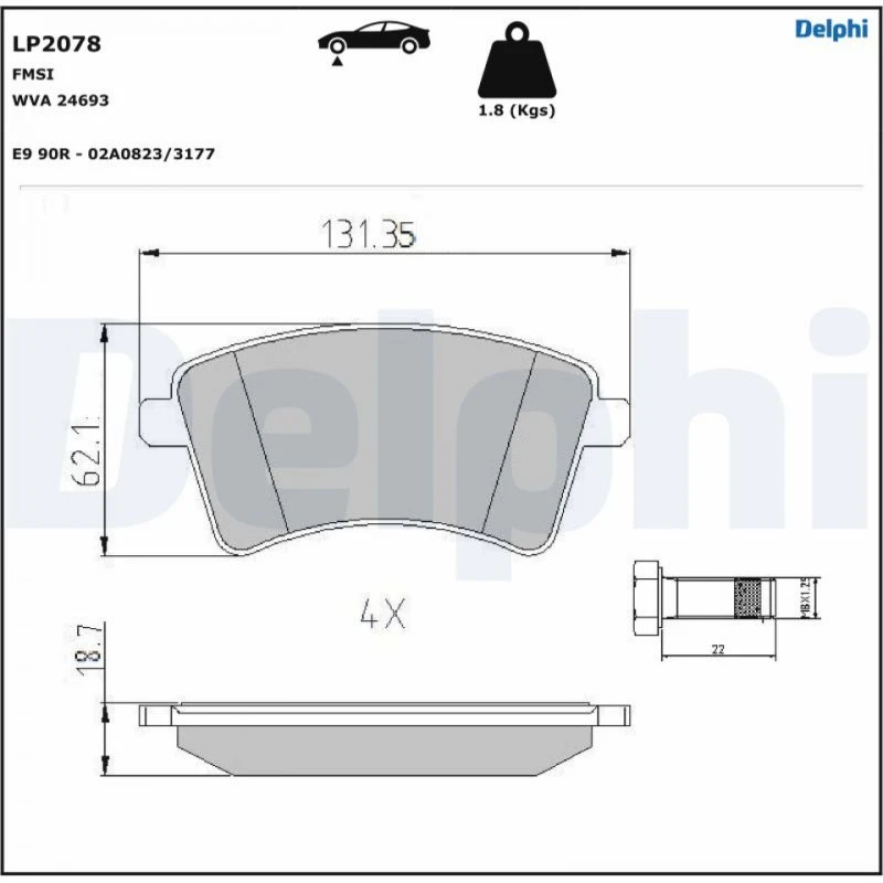 DELPHI Bremseklodser LP2078 for MERCEDES-BENZ & RENAULT KANGOO