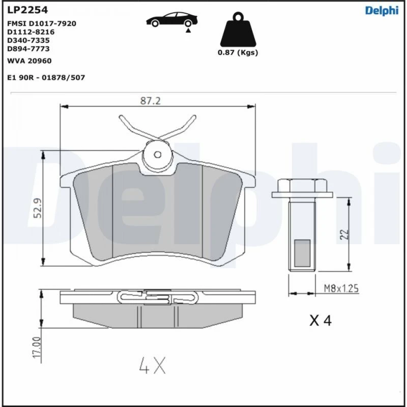 DELPHI Bremseklodser LP2254, 2Q0698451, bagaksel, Low-Metallic