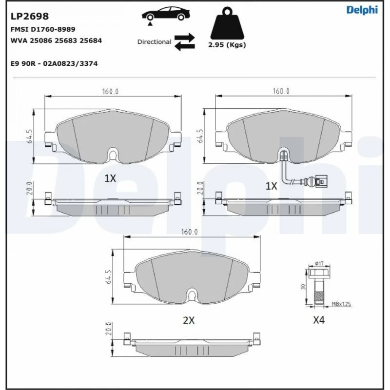 DELPHI Bremseklodser LP2698 til VW, Audi, Skoda, Seat, Cupra