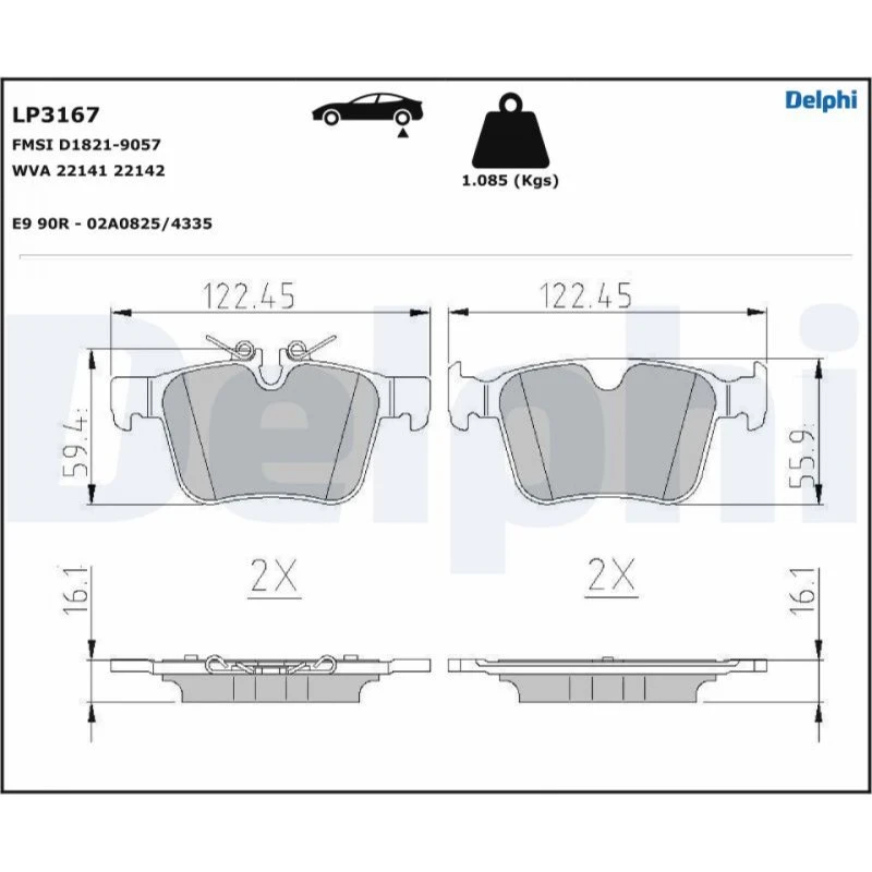 DELPHI LP3167 Bremseklodser til JAGUAR, LAND ROVER, VOLVO