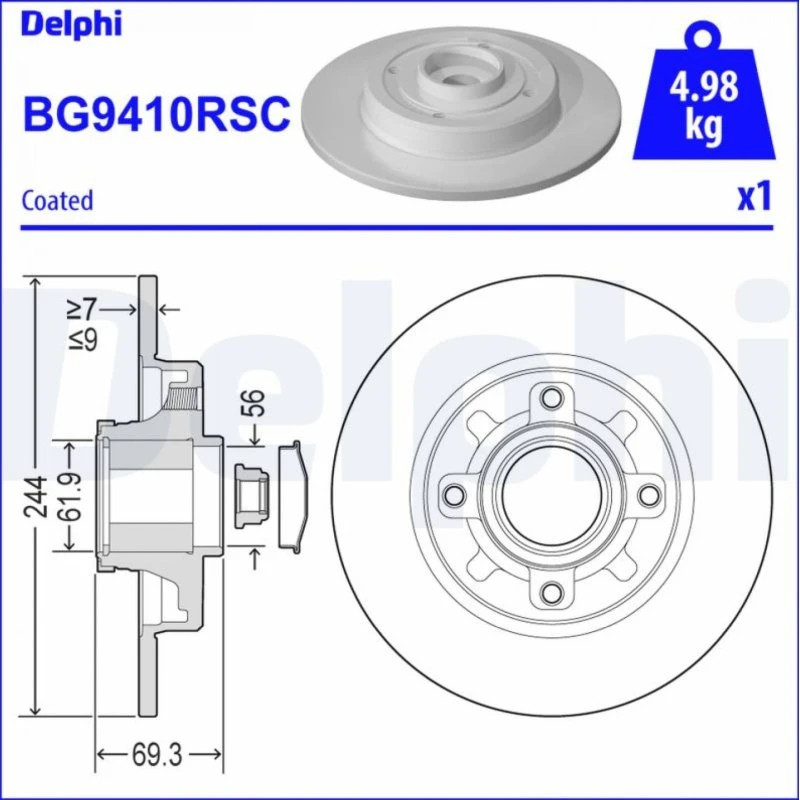 DELPHI Bremseskive BG9410RSC 244mm, ABS-sensorring, til OPEL, PEUGEOT, CITROËN