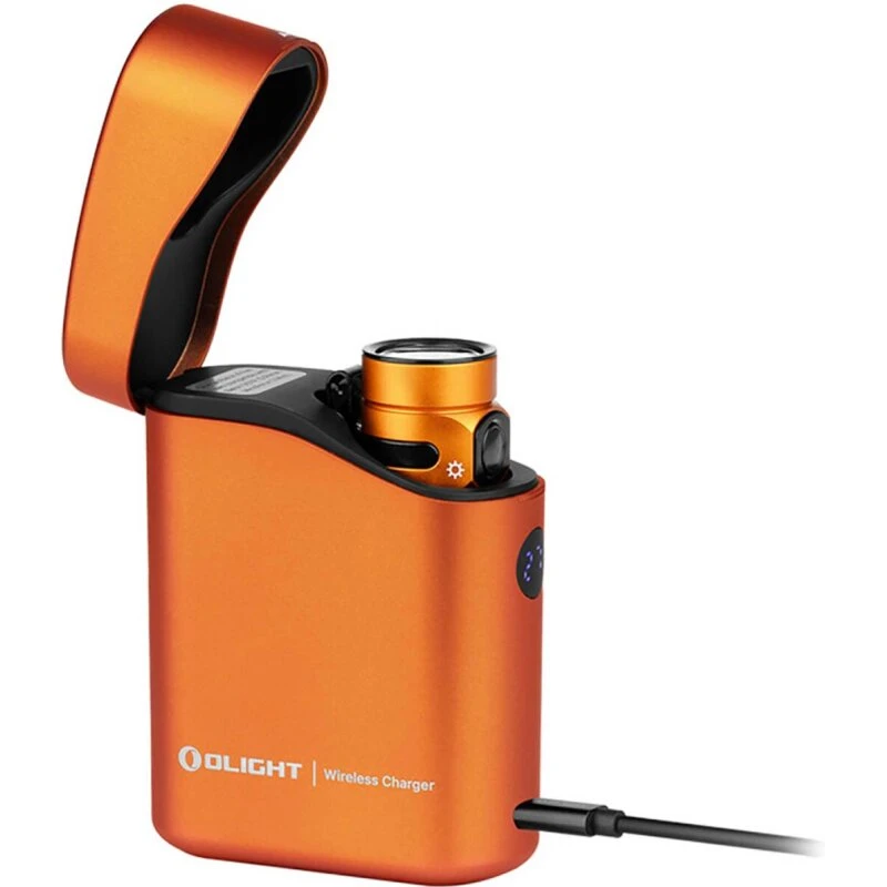 Olight Baton 4 Premium Edition lommelygte m. trådløst opladningsetui, orange, 1300 lm