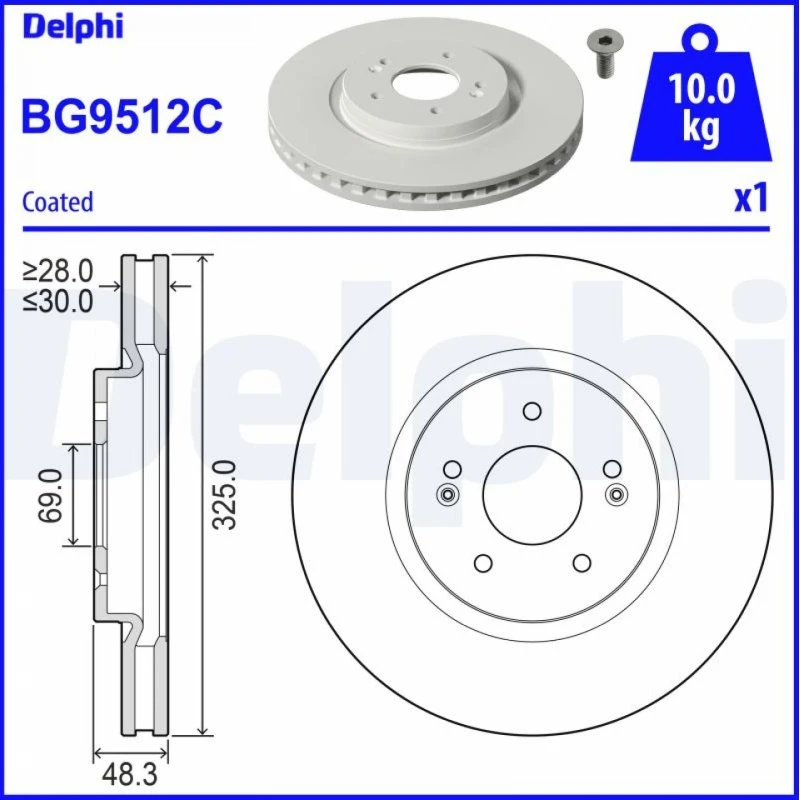 DELPHI BG9512C Bremseskive til Hyundai Tucson & Kia Sportage V