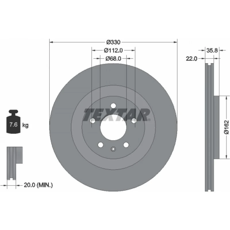 TEXTAR Bremseskive 92238305 for VW, Audi, Porsche