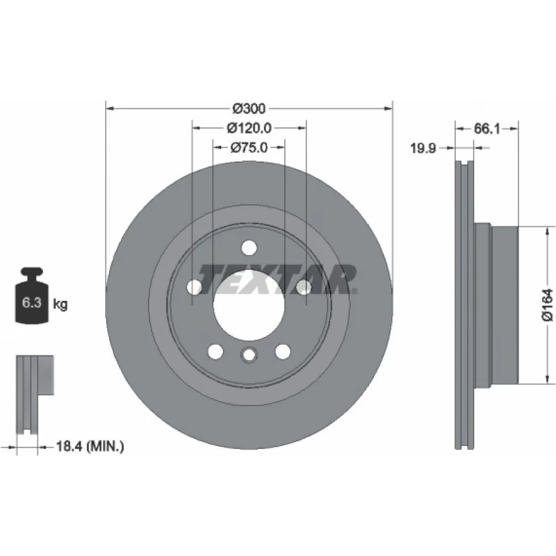 TEXTAR Bremseskive 92257203, 300 mm, ventileret, til BMW