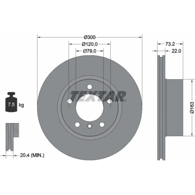 TEXTAR Bremseskive 92238505, 300 mm, højkarboniseret