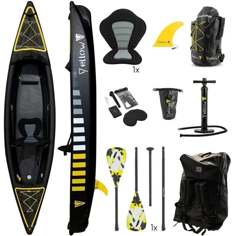 YellowV oppustelig kajak 3-personers, sort 350x85 cm