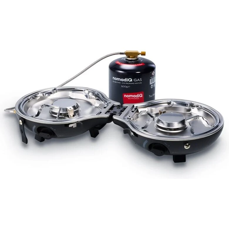 NomadiQ 2-pits bærbart gaskomfur, foldbart - sort