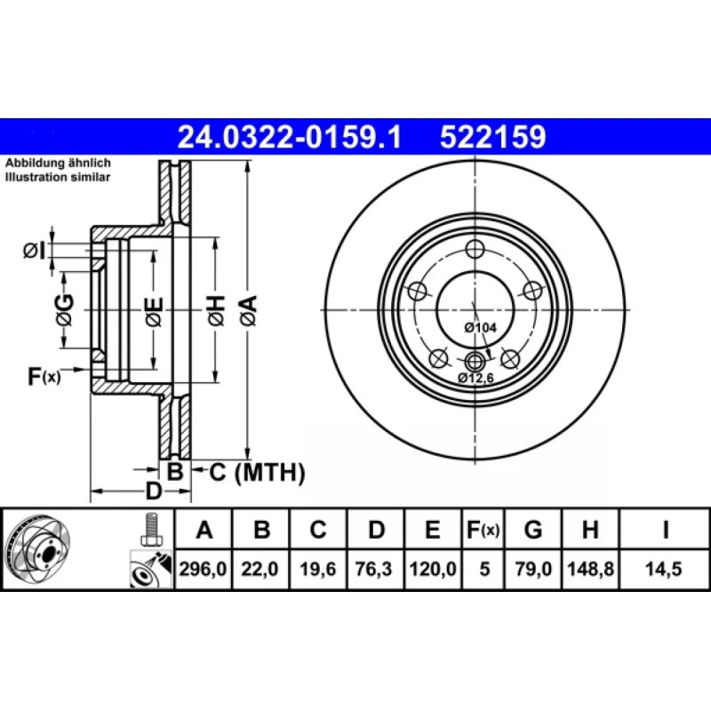ATE PowerDisc Bremseskive 24.0322-0159.1 for BMW 5-serie