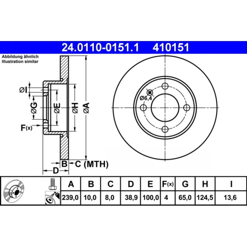 ATE Bremseskive 24.0110-0151.1 for VW, Audi, Seat