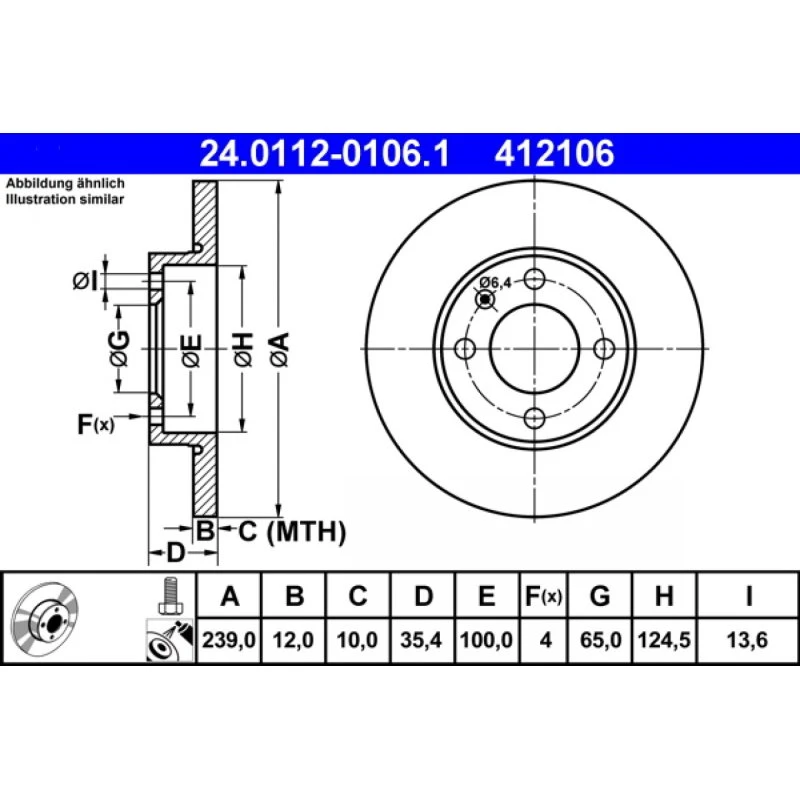 ATE Bremseskive 24.0112-0106.1 for VW, AUDI, SEAT