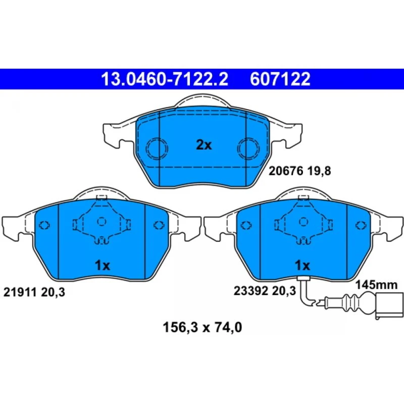 ATE Bremseklodser 13.0460-7122.2 til VW, Audi, Skoda