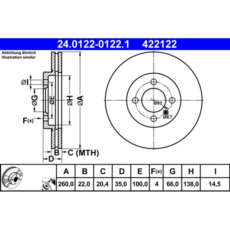 ATE Bremseskive 24.0122-0122.1 for BMW 3, 3 Convertible, 3 Touring, Z1
