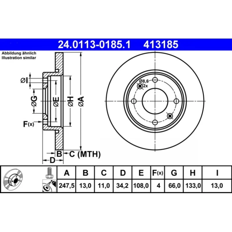ATE Bremseskive 24.0113-0185.1 for Peugeot/Citroën