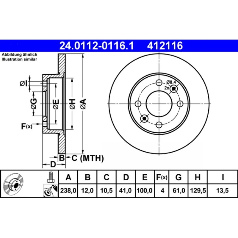 ATE Bremseskive 24.0112-0116.1 for Renault/Dacia