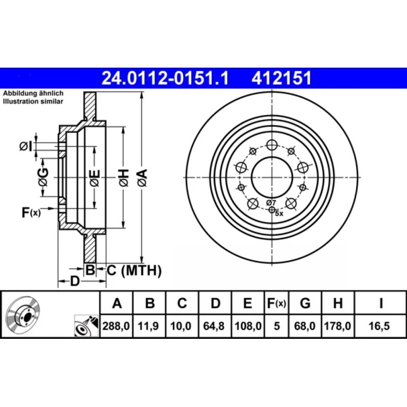 ATE Bremseskive 24.0112-0151.1 for Volvo S60/S80/V70/XC70