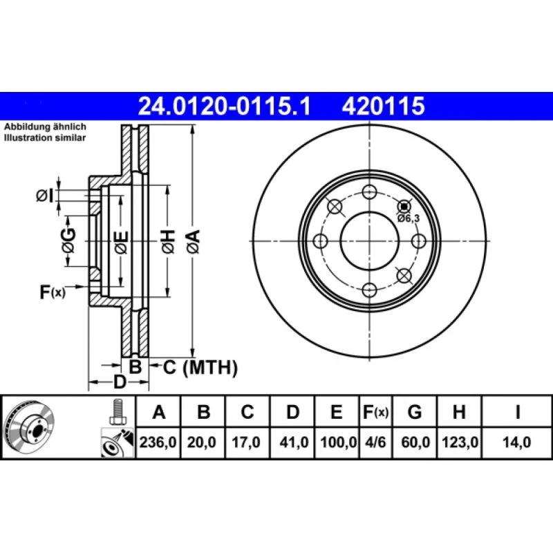 ATE Bremseskive 24.0120-0115.1, ventileret, 236 mm