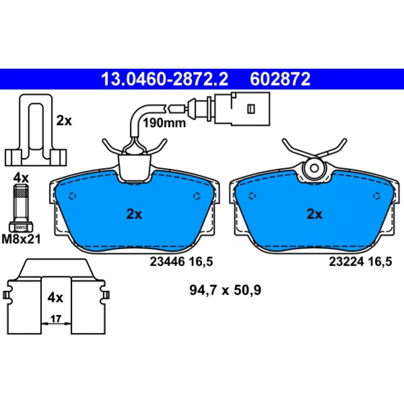 ATE Bremseklodser 13.0460-2872.2 for VW, Ford, Seat