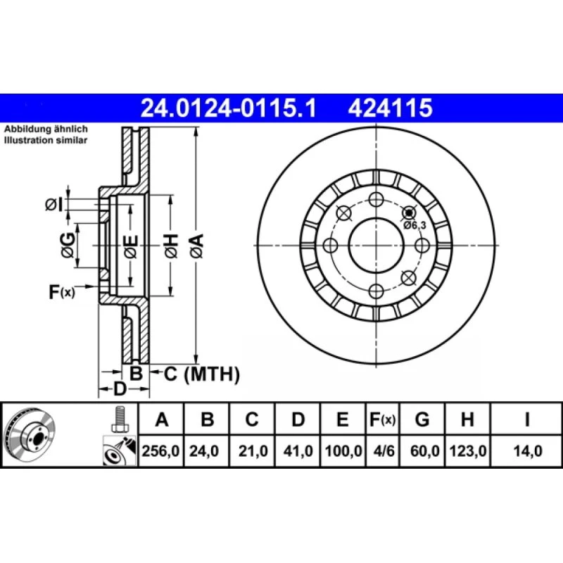 ATE Bremseskive 24.0124-0115.1, ventileret, 256 mm, til OPEL/Chevrolet/Daewoo