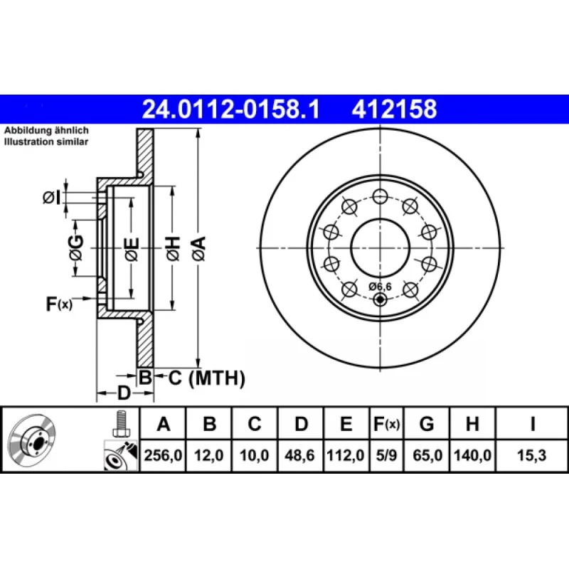 ATE Bremseskive 24.0112-0158.1 til VW, Audi, Skoda, Seat