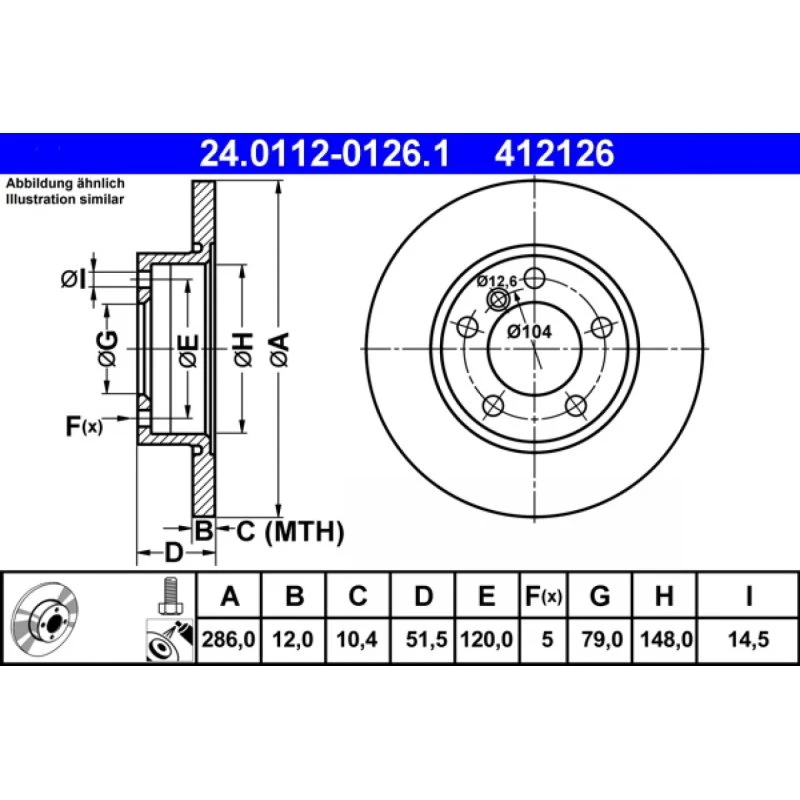 ATE Bremseskive 24.0112-0126.1 for BMW 3-serie