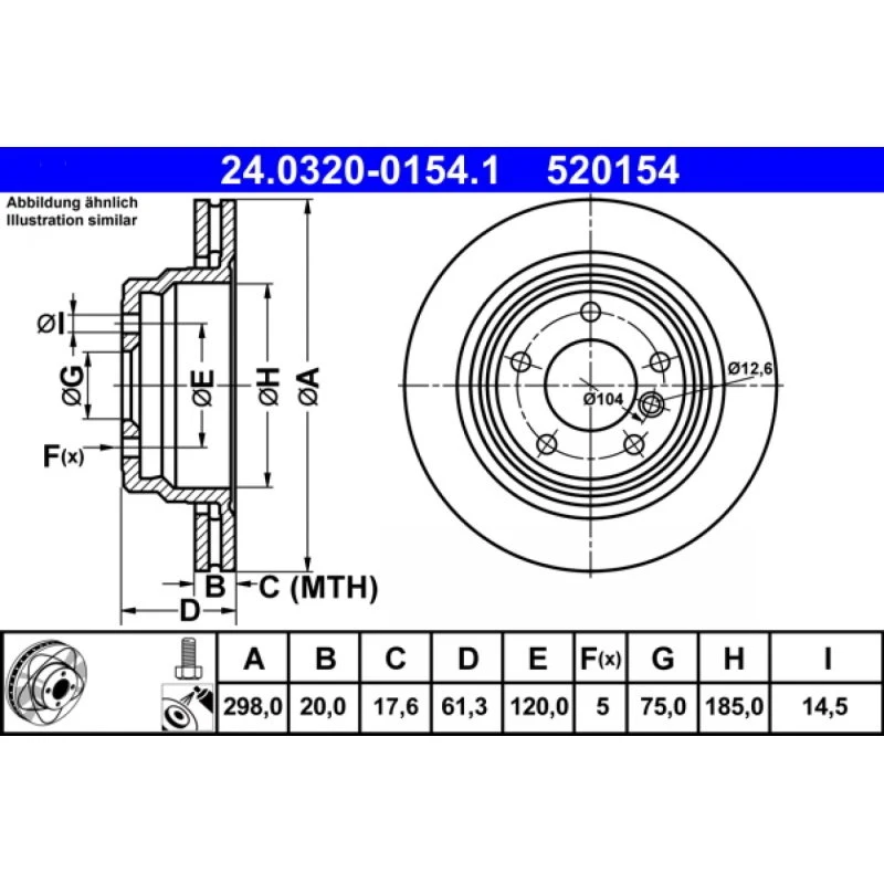ATE PowerDisc Bremseskive 24.0320-0154.1 for BMW 5