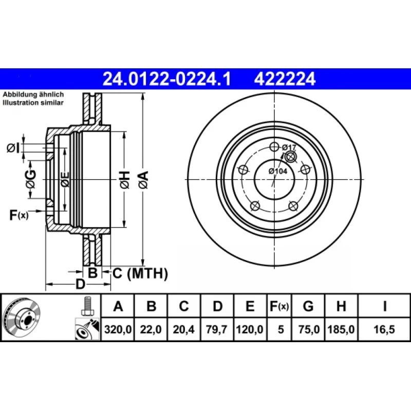 ATE Bremseskive 24.0122-0224.1 for BMW X3 (320 mm, ventileret)