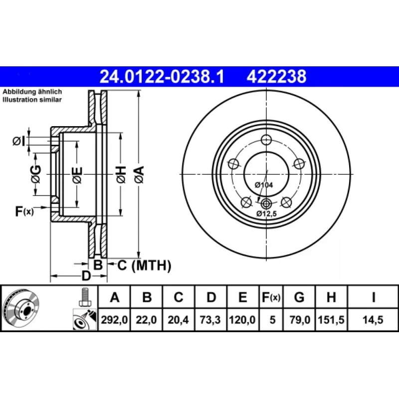 ATE Bremseskive 24.0122-0238.1 for BMW 1, 3, 1 Convertible, 1 Coupe