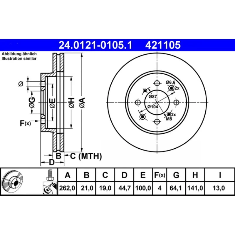 ATE Bremseskive 24.0121-0105.1 for Honda, MG, Rover