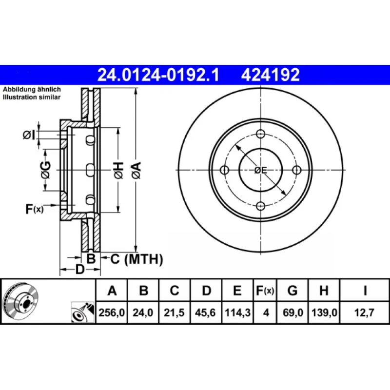 ATE Bremseskive 24.0124-0192.1 for Mitsubishi & Smart