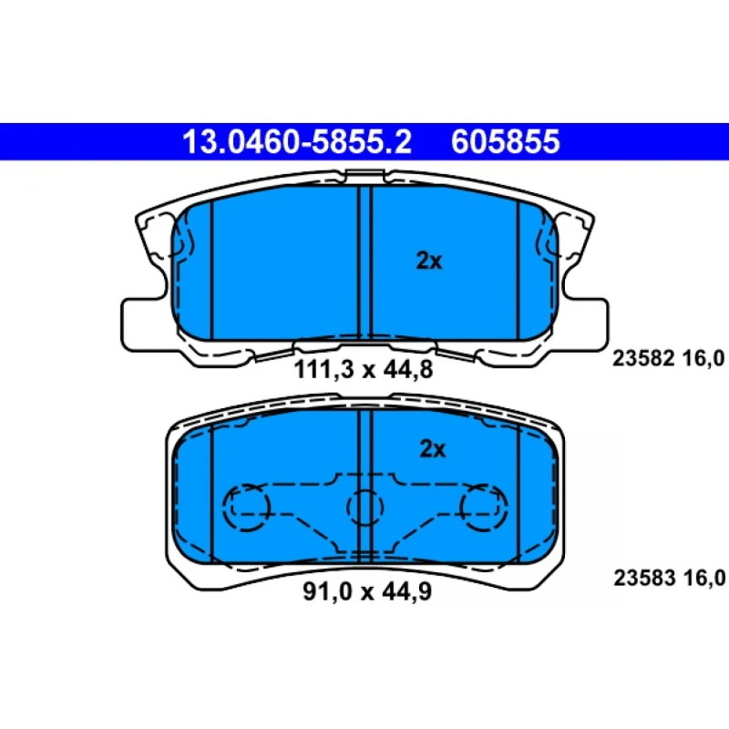 ATE Bremseklodser 13.0460-5855.2, bagaksel, til PEUGEOT, CITROËN, MITSUBISHI