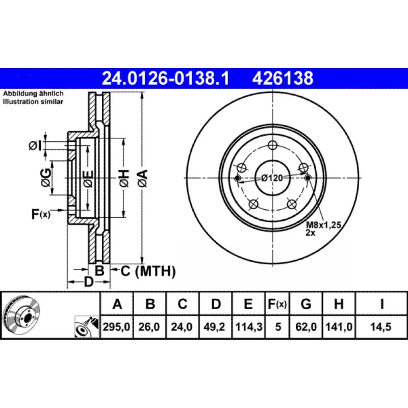 ATE Bremseskive 24.0126-0138.1 for TOYOTA Avensis & Corolla Verso