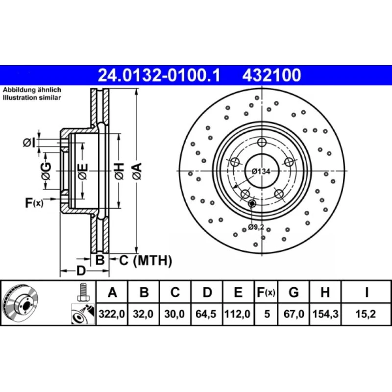 ATE Bremseskive 24.0132-0100.1, 322 mm, perforeret, til Mercedes-Benz