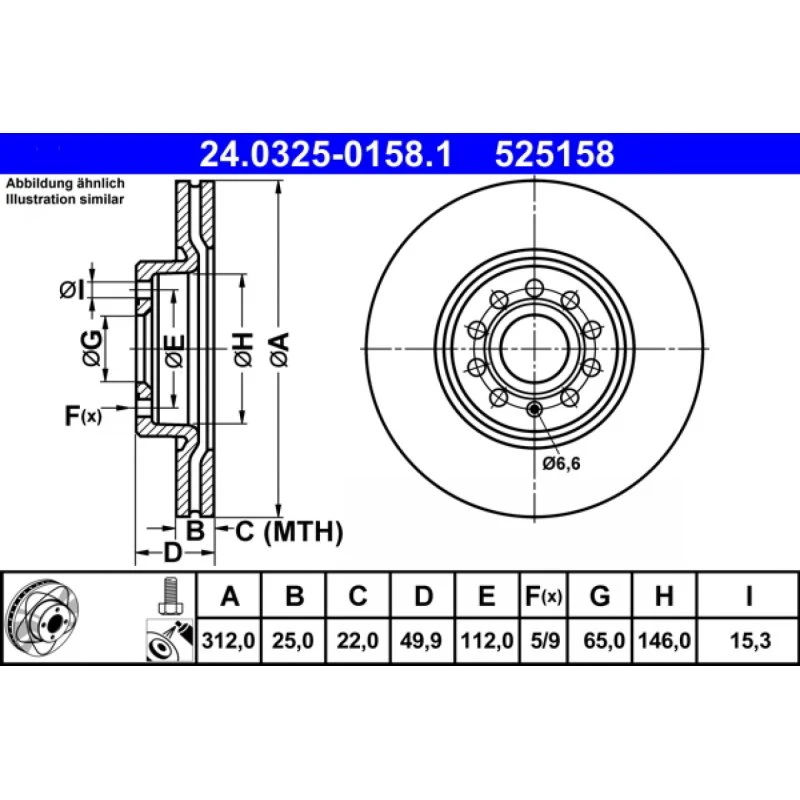 ATE Bremseskive 24.0325-0158.1 for VW/AUDI/SKODA