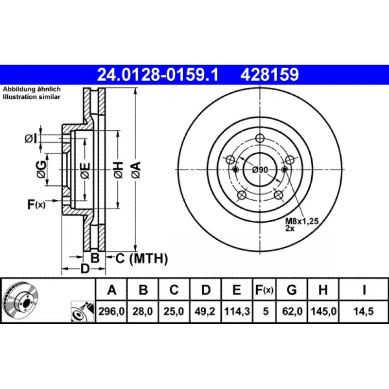ATE Bremseskive 24.0128-0159.1 for Toyota/Lexus