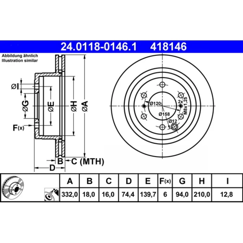 ATE Bremseskive 24.0118-0146.1 for Mitsubishi Pajero Classic/IV
