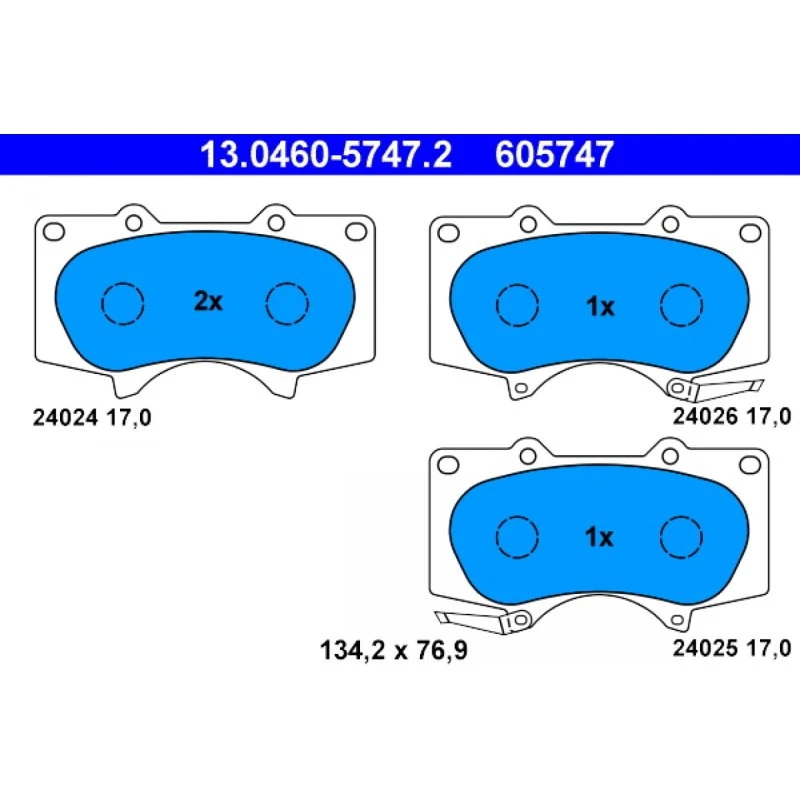 ATE Bremseklodser 13.0460-5747.2 til TOYOTA, MITSUBISHI, LEXUS