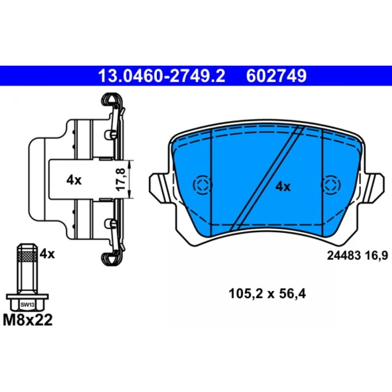 ATE Bremseklodser 13.0460-2749.2 til VW, Audi, Skoda, Seat