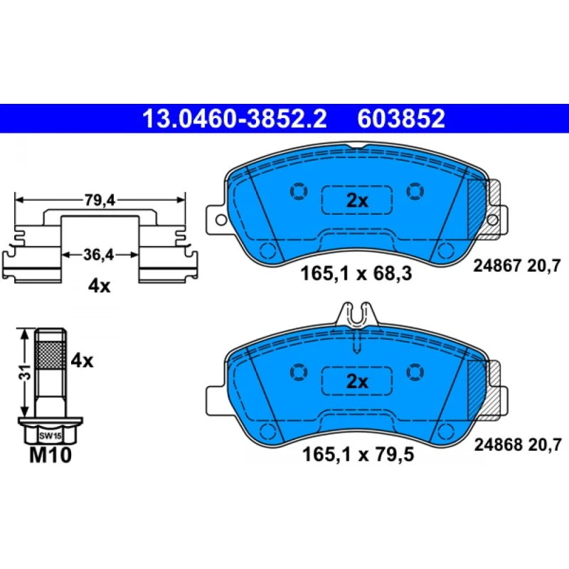 ATE Bremseklodser 13.0460-3852.2 for Mercedes-Benz GLK-Class