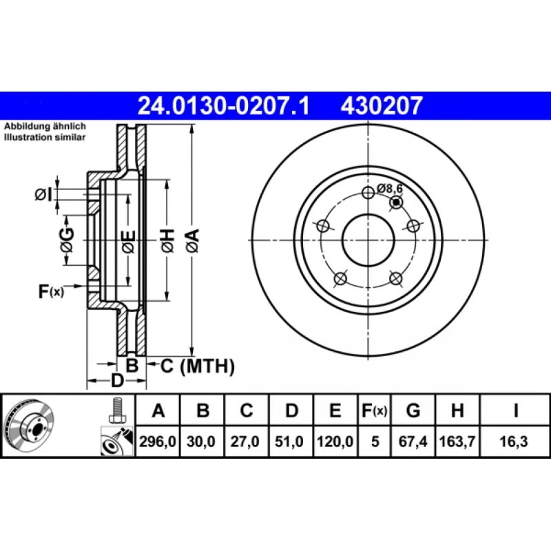 ATE Bremseskive 24.0130-0207.1 for Opel, Vauxhall, Saab, Chevrolet