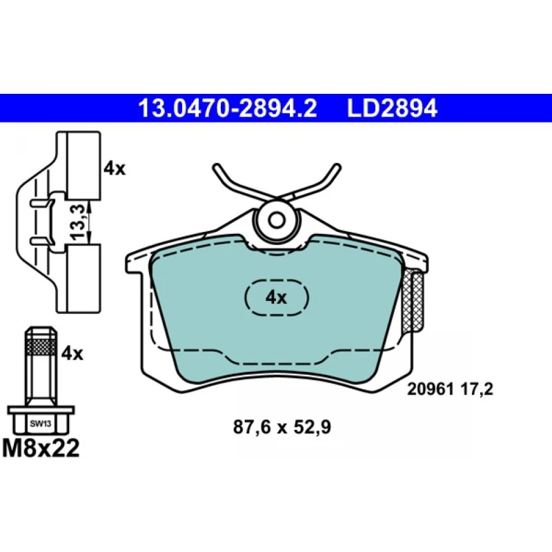 ATE Bremseklodser Ceramic 13.0470-2894.2 til VW, Audi, Skoda, Seat