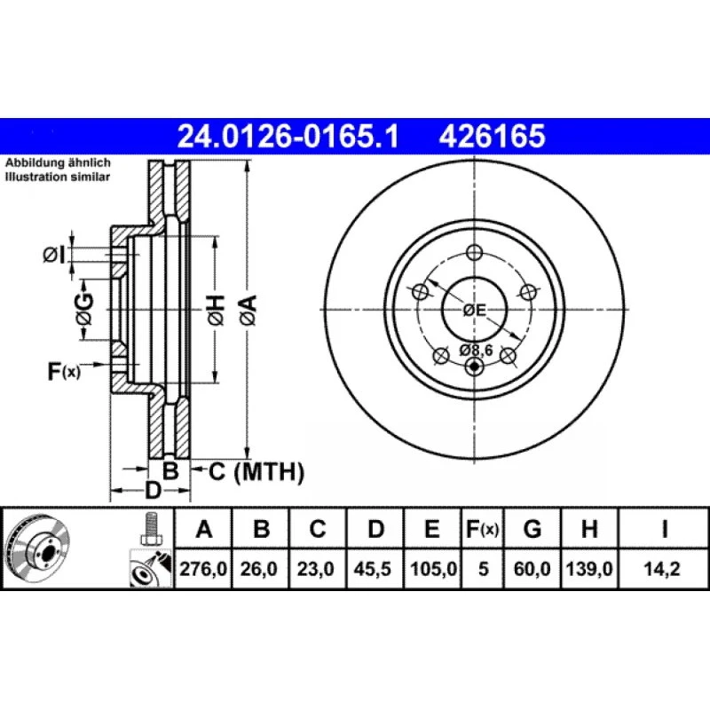 ATE Bremseskive 24.0126-0165.1, ventileret, 276 mm, til OPEL/CHEVROLET/VAUXHALL