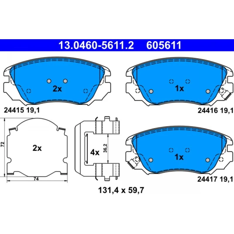 ATE 13.0460-5611.2 Bremseklodser til Opel Insignia, Saab 9-5 & Chevrolet Malibu