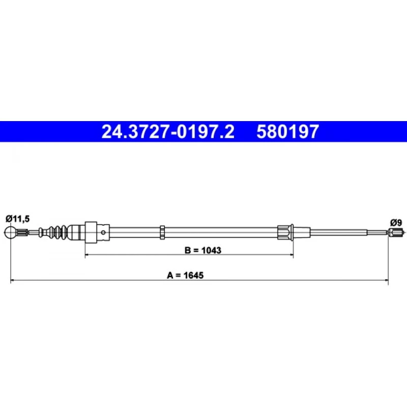 ATE Håndbremsekabel 24.3727-0197.2 til VW, Skoda, Seat