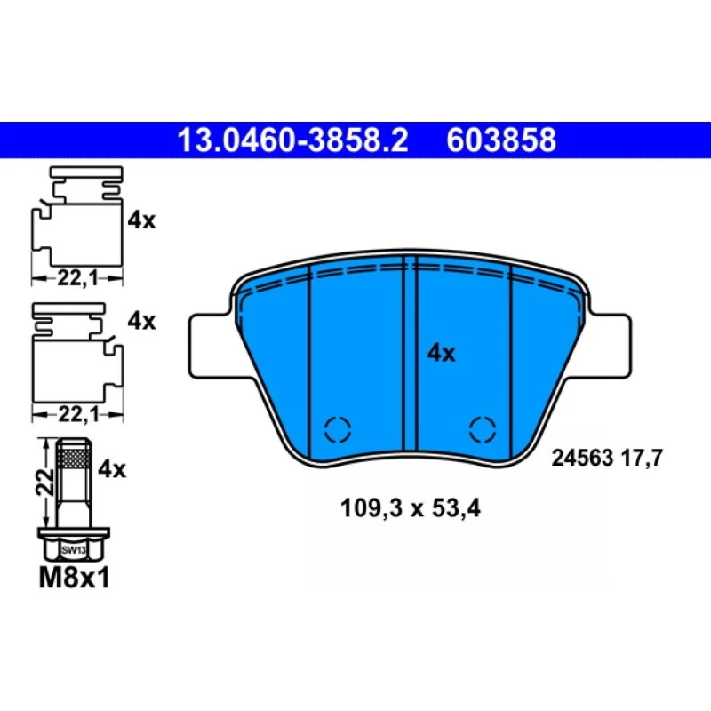 ATE Bremseklodser 13.0460-3858.2 for VW, Audi, Skoda, Seat