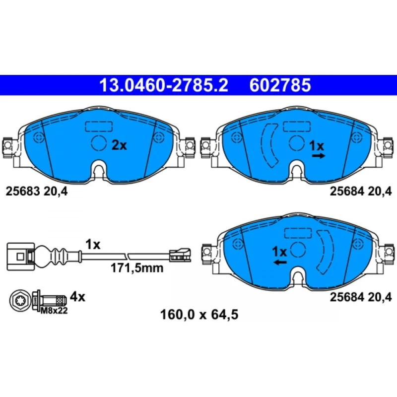 ATE Bremseklodser 13.0460-2785.2 til VW, Audi, Skoda, Seat, Cupra